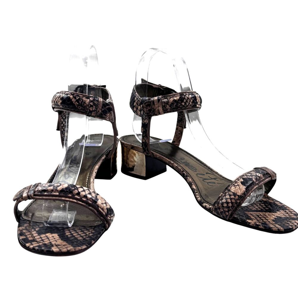 LANVIN Made In Italy Luxury Snakeprint Block Heel Sandals Women's Size 37.5/6